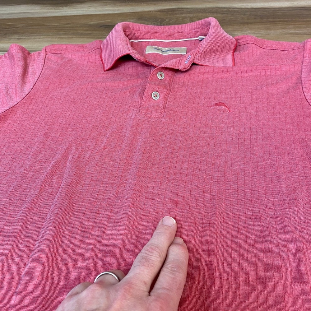Tommy Bahama Mens Pink Textured Short Sleeve Polo Shirt Medium - Picture 6 of 12
